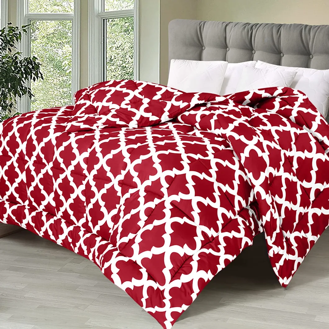 Bedding Comforter Duvet Insert - Quilted Comforter with Corner Tabs - Box Stitched Down Alternative Comforter (Queen, Quatrefoil Red)