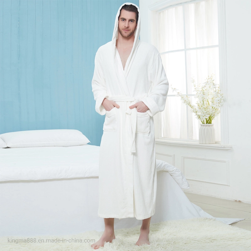 Men Women Unisex Hotel Hooded 100%Cotton Terry Luxury Nightgown Bathrobe