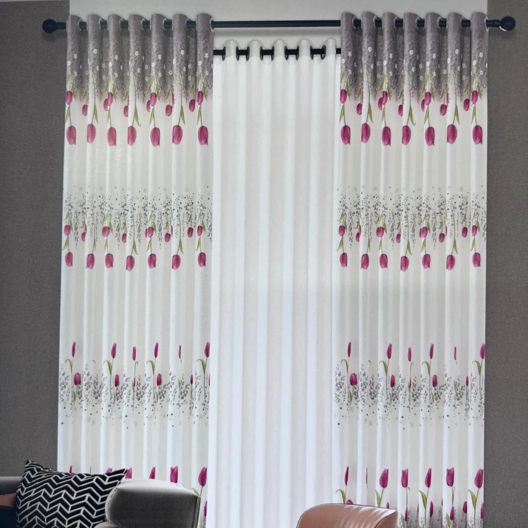 Home Hotel Window Wholesale Curtain Rose-Pink Tulip Printed Jacquard Fabric
