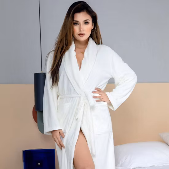 Coral Fleece High Quality White Soft Nightgown Bathrobe